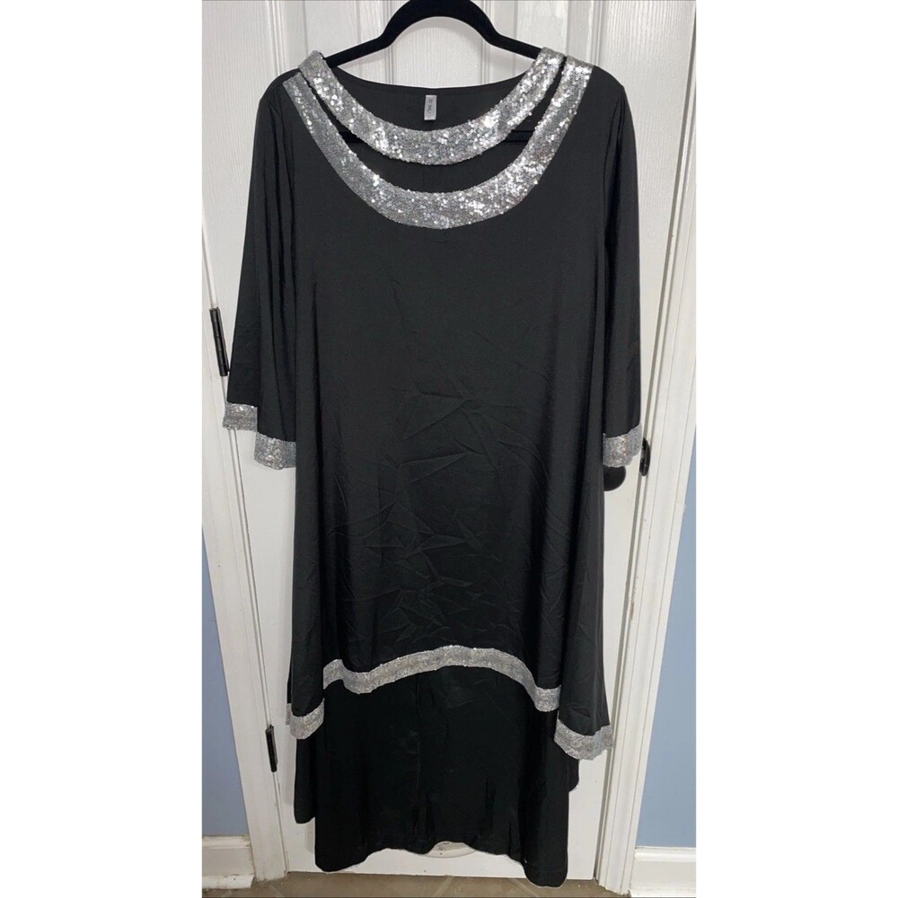 Rosegal 3XL Highlow Black Dress with Sequins On Sleeves And Hems